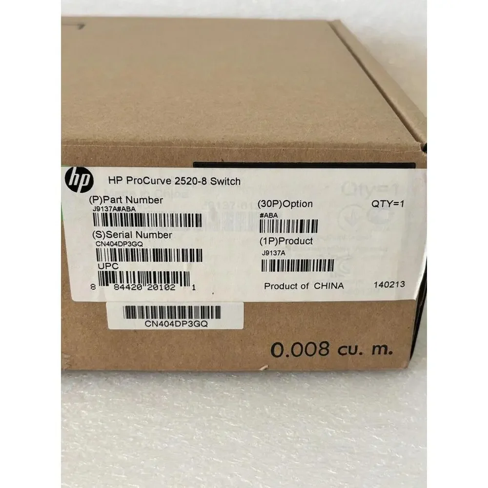 New Open Box HP 2520-8-PoE Switch 8-Ports 10/100/1000Base-T J9137A w/ AC Adapter